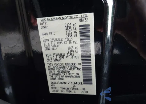 2022 Nissan Rogue S Intelligent Awd from USA, damaged, VIN 5N1BT3AB2NC730401